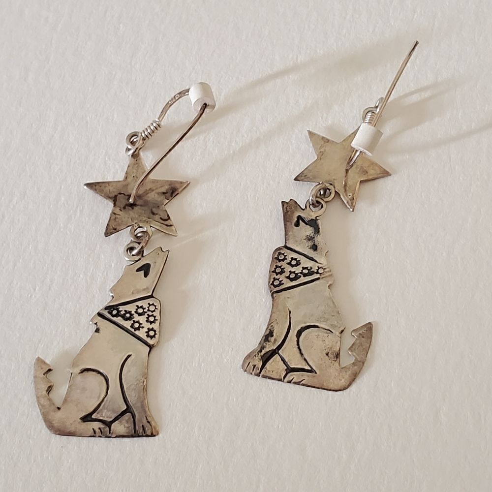 Sterling Silver Howling Wolf Earrings